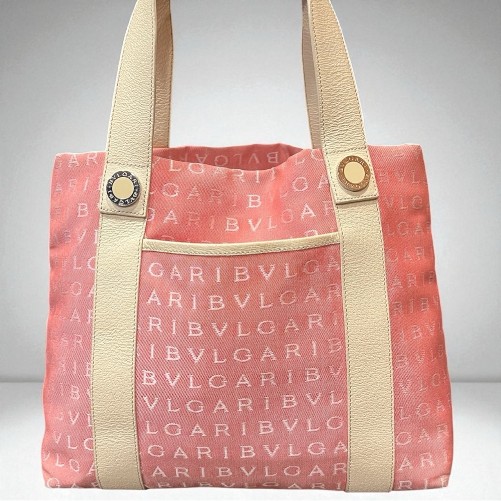 Vintage Bvlgari Pink and Cream Tote Bag